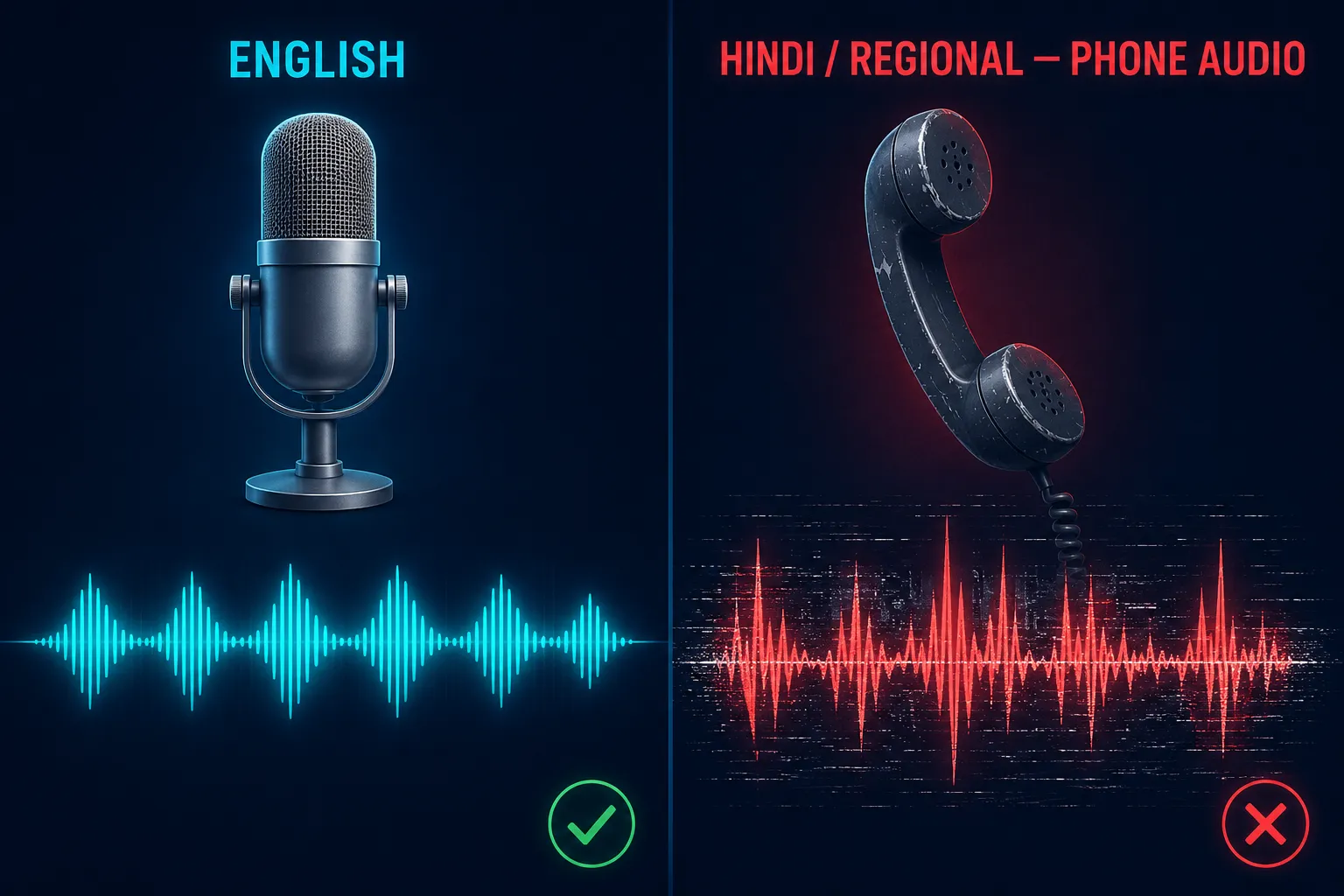 English vs Hindi phone audio STT performance comparison